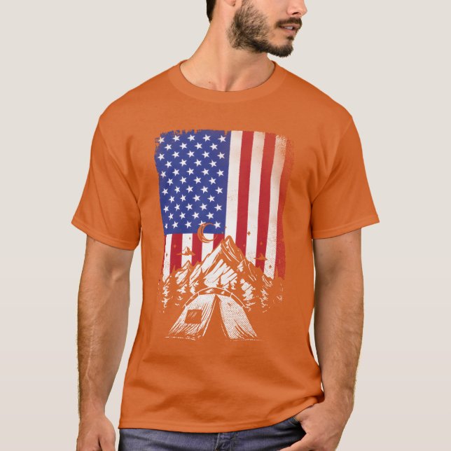 Camiseta Camping Hiking Lover American Flag For Men Women f (Frente)