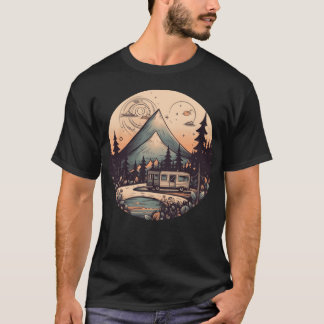Camiseta camping hiking sunset Retro Modern Style gift