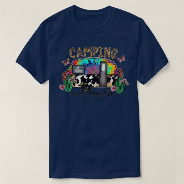 Camiseta Camping Is My Happy Place Camping Van Cactus Weste (Frente do Design)