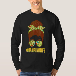 Camiseta Camping Life Mamãe Messy Bun Hair Dia de as mães C