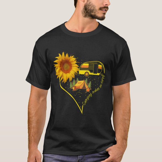 Camiseta Camping Makes Me Happy Heart Sunflower friends (Frente)