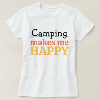Camiseta Camping Me Faz Feliz Citação Cor Moderna Vibrante