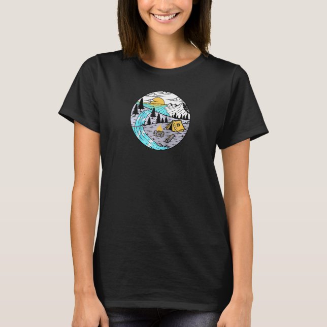 Camiseta Camping River Ocean Sunset Nature Trees Wildlife V (Frente)