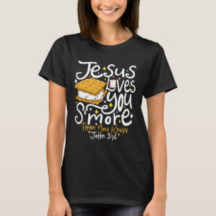 Camiseta Camping Smore Jesus Te Ama João Versículo Bíblico 