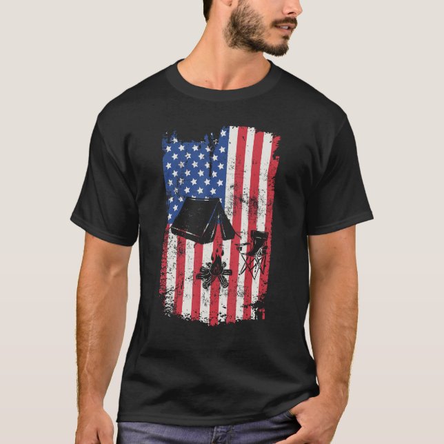 Camiseta Camping USA American flag 4th Of July Outdoor Camp (Frente)