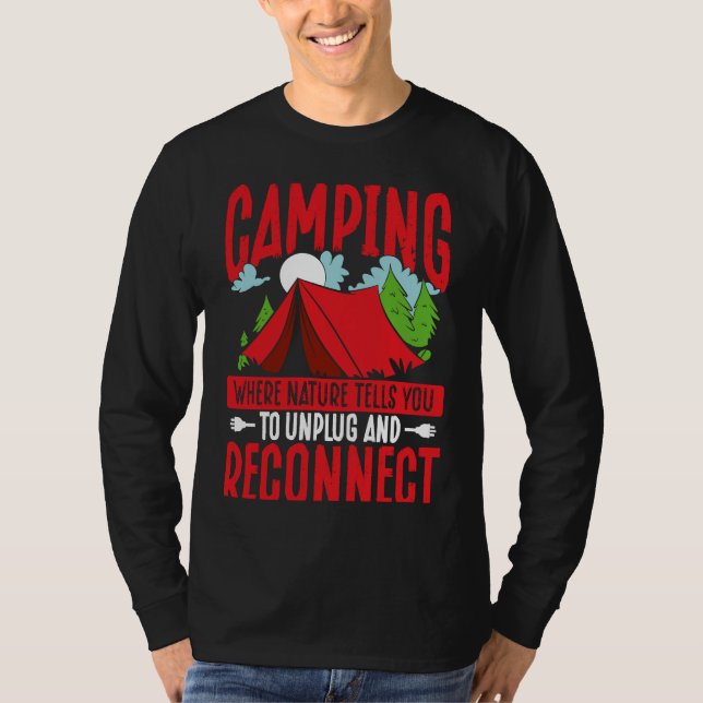 Camiseta Camping Where Nature Tells You To Unplug And Recon (Frente)