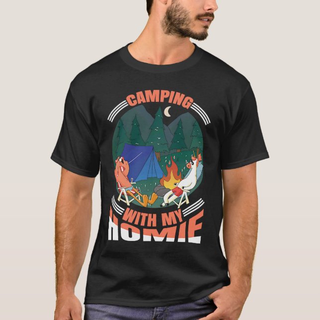 Camiseta Camping With My Homie Unicorn Flamingo Nature Camp (Frente)