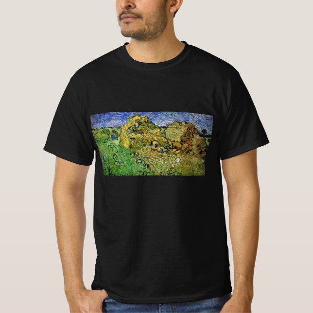 Camiseta Campo com pilhas de trigo por Vincent van Gogh (Frente)