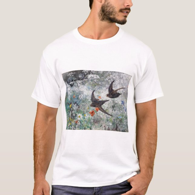 Camiseta Campo de andorinha e flores, Bruno Liljefors (Frente)