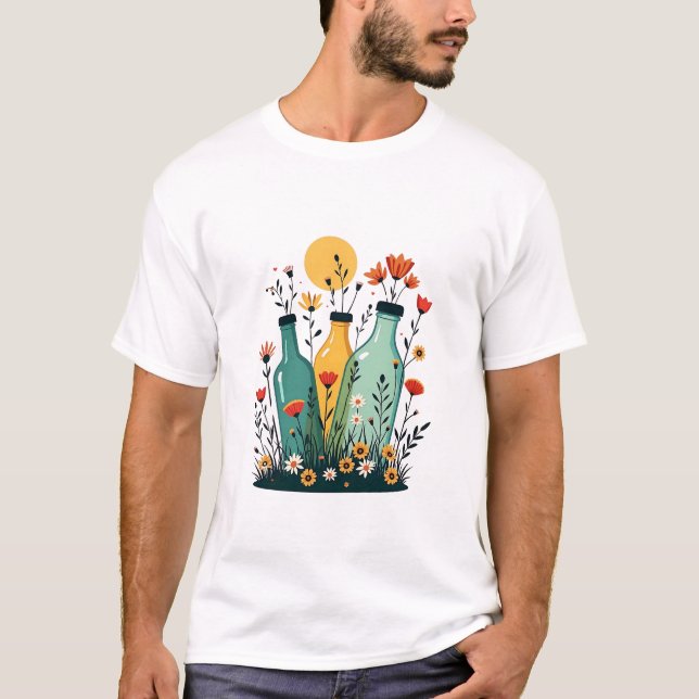 Camiseta Campo de flores crescendo de uma pilha de Recycl (Frente)