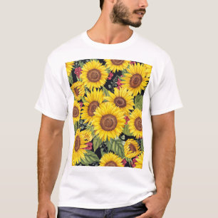 Camiseta Campo de girassóis: fundo preto de aquarela