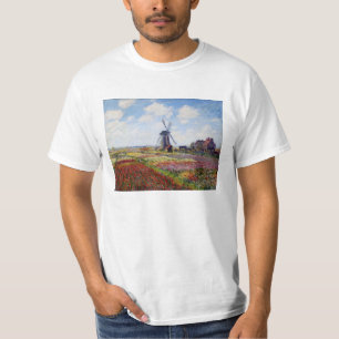 Camiseta Campo de Monet das tulipas com t-shirt do moinho
