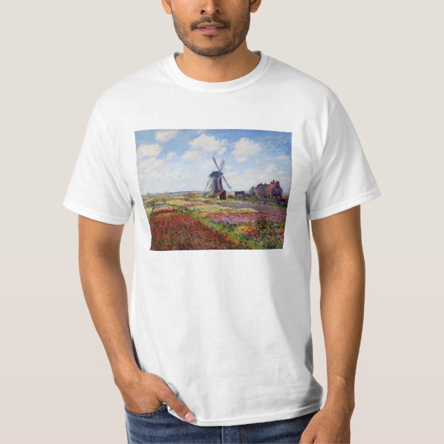 Camiseta Campo de Monet das tulipas com t-shirt do moinho (Frente)