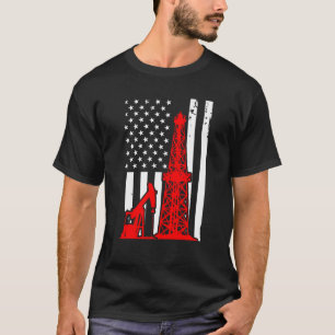 Camiseta Campo de Óleo Patriótico Broca de Petróleo Bandeir