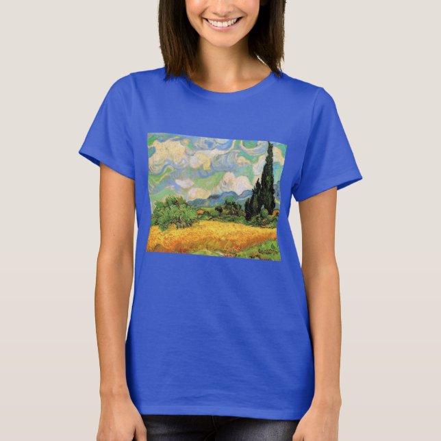 Camiseta Campo de Trigo com Ciprestes de Van Gogh em Haute  (Frente)