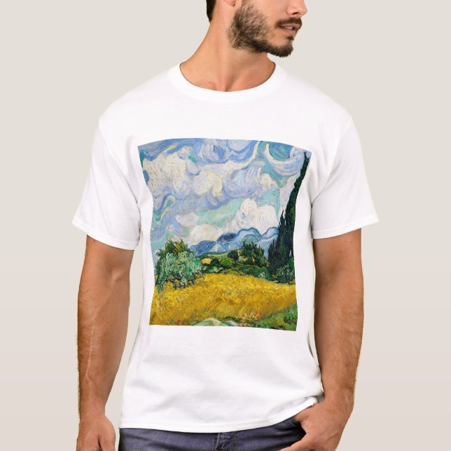 Camiseta Campo de Trigo com Cypress Vincent Van Gogh. (Frente)