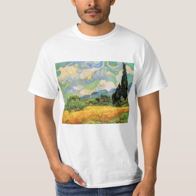 Camiseta Campo de trigo Van Gogh com ciprestes na Haute Gal (Frente)