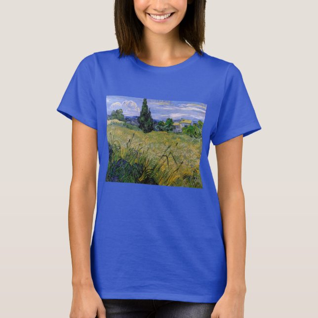 Camiseta Campo de Trigo Verde com Cipreste por Vincent van  (Frente)