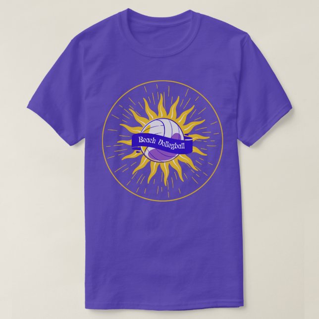 Camiseta Campo de verão de vôlei violeta amarela praia Sun (Frente do Design)