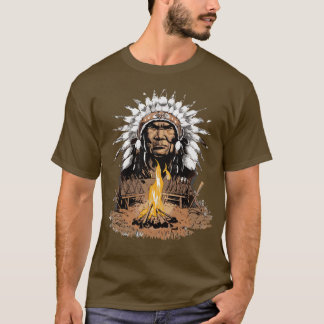 Camiseta Campo Principal de Headdress Indiano Nativo Americ