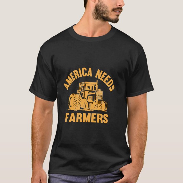 Camiseta camponês-trator para homens patrióticos EUA Ameri (Frente)