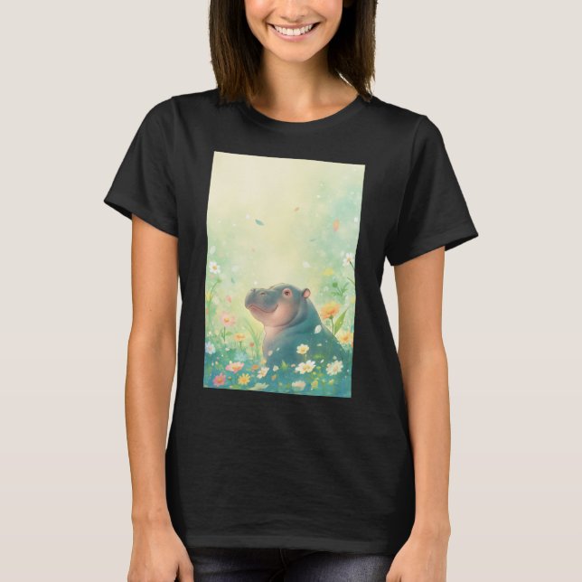 Camiseta Campos de Flores e Hipopótamo Feliz (Frente)