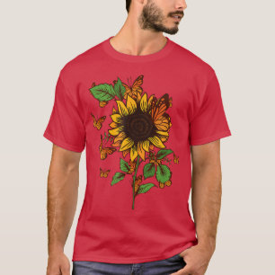 Camiseta Campos De Jardinagem De Butterflys E Girassóis