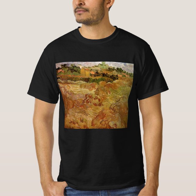 Camiseta Campos de trigo com Auvers por Vincent van Gogh (Frente)
