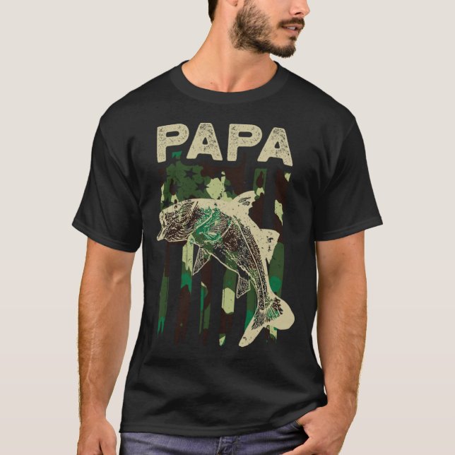 Camiseta Camuflagem Bandeira Americana Snook Pesca Papa Sno (Frente)