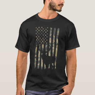 Camiseta Camuflagem Caça Vintage Camo American Flag Deer