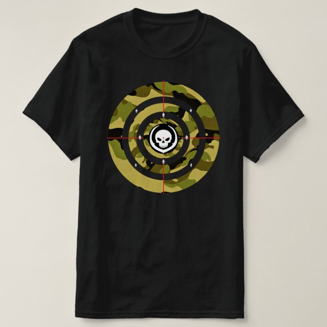 Camiseta Camuflagem de Alvo de Crânio Tático Ataque de Prec (Frente do Design)