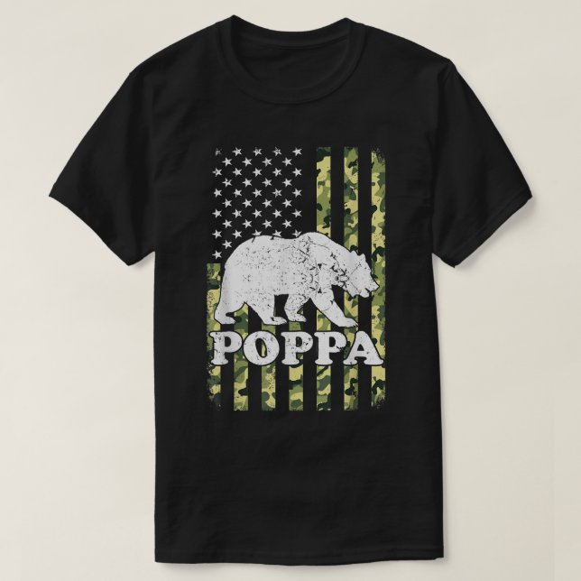 Camiseta Camuflagem de Hiking do Poppa Bear Camuflagem EUA (Frente do Design)