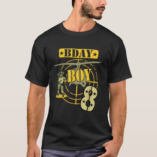 Camiseta Camuflagem de Meninos do 8.o AniversárioCamisa A d (Frente)