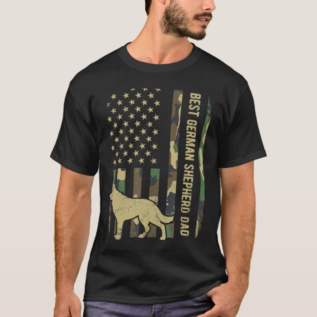 Camiseta Camuflagem de Pai de Cachorro Melhor German shephe (Frente)