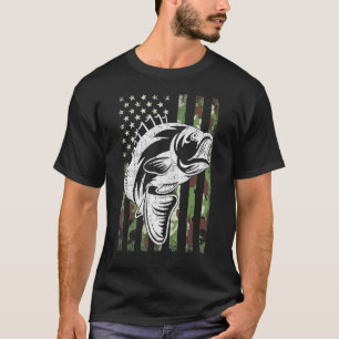 Camiseta Camuflagem de pesca Norte-Americana Bandeira Bass 