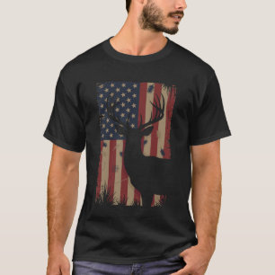 Camiseta Camuflagem de Veado Macho Bandeira dos EUA Caçador