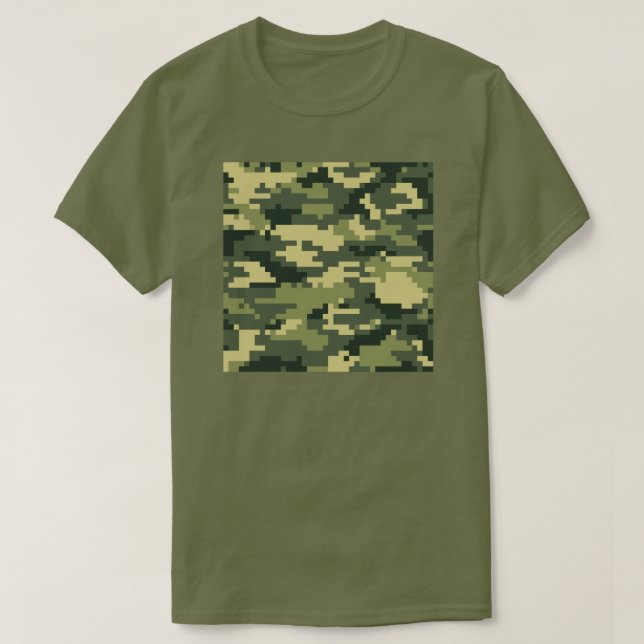 Camiseta Camuflagem Digital Woodland de 8 Bits / Camo (Frente do Design)
