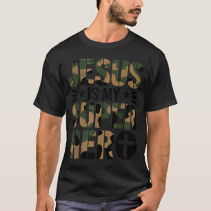 Camiseta Camuflagem Jesus É Meu Super-Herói Meninos Camufla