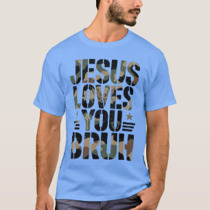 Camiseta Camuflagem Masculina Jesus Te Ama, Irmão, Cristão 