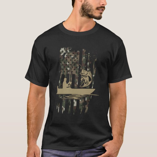 Camiseta Camuflagem Pesca Pavilhão Americano Pavilhão Ameri (Frente)