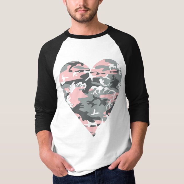 Camiseta Camuflagem Rosa e Cinza, Militar, Exército (Frente)