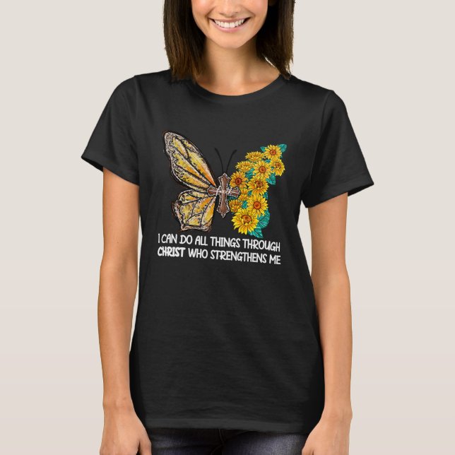 Camiseta Can do All Things Through Christ Cross Sunflower B (Frente)