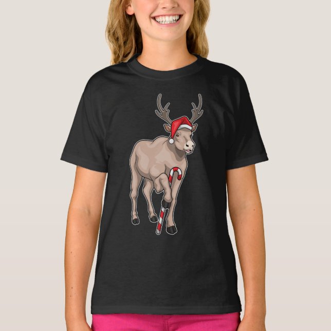 Camiseta Cana-doce de-natal de Reindeer (Frente)