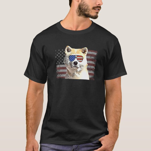Camiseta Canaan Dog 4 de julho Retro Eusa Flag Americano (Frente)