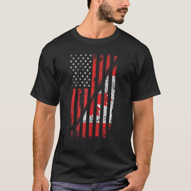 Camiseta Canadá - Americano Flag Retro Style Usa Canada Fla (Frente)