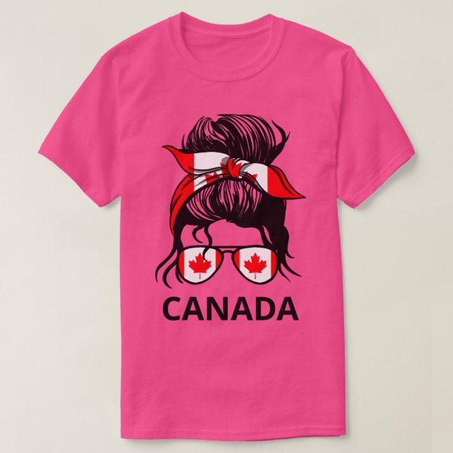 Camiseta Canadá: Bandeira canadense com Messy Bun I (Frente do Design)