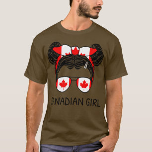 Camiseta Canadá Bandeira Canadense Girl with Messaging Buns