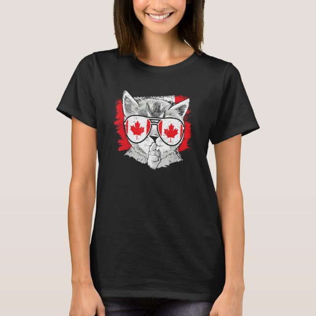 Camiseta Canadá Bandeira Cat. Óculos Canadianos Raízes Imag (Frente)