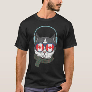 Camiseta Canadá Bandeira Gato Canadiano Óculos de Sol Engra