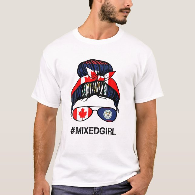 Camiseta Canadá Belize Flag Canadense Belizean Messy Bun (Frente)